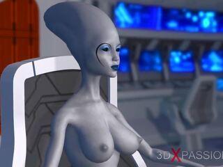 Sci-fi hembra alien obras de teatro con negra chica en espacio.